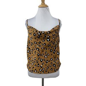 Nasty Gal Tank Top Womens 8 Beige Satin Leopard Drape Neckline Adjustable Straps